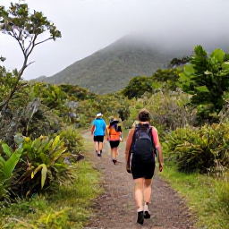 Caribbean Holidays, Cuba Walking Holidays, Walkers following a forest trail in the Sierra del Rosario mountains, surrounded by green vegetation and misty hills