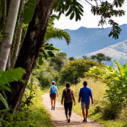 Caribbean Holidays, Cuba Walking Holidays, Walkers following a forest trail in the Sierra Maestra mountains of eastern Cuba, with tropical vegetation and distant mountain views