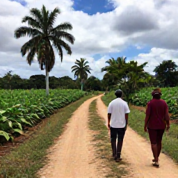 Caribbean Holidays, Cuba Walking Holidays, Walkers following a rural path between tobacco fields and palm trees in the Vi&ntilde;ales Valley, Cuba