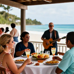 Caribbean Holidays, Cuba Weddings June, Wedding guests enjoying a relaxed Cuban reception with tropical food, rum cocktails and live music near a beach