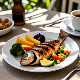 Caribbean Holidays, Cuba Wellness Breaks, A healthy Cuban meal with fresh tropical fruit, vegetables and grilled fish served at a shaded outdoor table