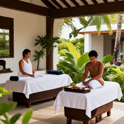 Caribbean Holidays, Cuba Wellness Breaks, A peaceful Cuban wellness resort with an outdoor treatment area, tropical planting and guests enjoying a calm afternoon