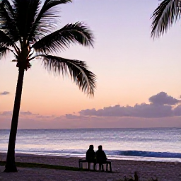 Caribbean Holidays, Cuba Wellness February, A couple watching a calm Cuban sunset from a quiet beach, with pastel sky, palm silhouettes and gentle waves