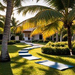 Caribbean Holidays, Cuba Wellness January, Cuban wellness retreat beside tropical gardens, yoga mats, shaded palms, natural textures and calm morning sunlight