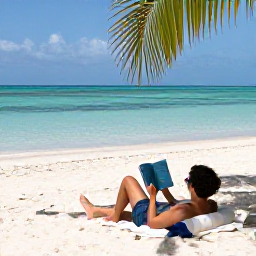 Caribbean Holidays, Cuba Wellness January, Traveller relaxing on a quiet Cuban beach with a book, white sand, clear Caribbean water and discreet palm shade