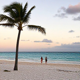 Caribbean Holidays, Cuba Wellness June, A quiet white-sand beach in Varadero, Cuba, with palm trees, turquoise sea and a couple walking barefoot at sunset