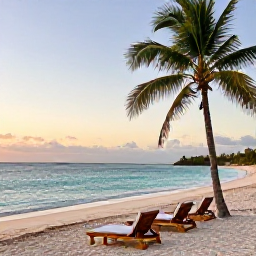 Caribbean Holidays, Cuba Wellness March, Quiet Cuban beach at sunrise in March, palm trees, calm turquoise water and a comfortable wellness retreat setting