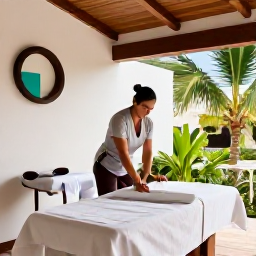 Caribbean Holidays, Cuba Wellness March, Tranquil Cuban spa treatment room with natural light, tropical details and a professional massage setting