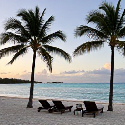Caribbean Holidays, Cuba Wellness November, Quiet Cuban beach at sunrise in November, palm trees, calm turquoise water and a comfortable wellness retreat atmosphere