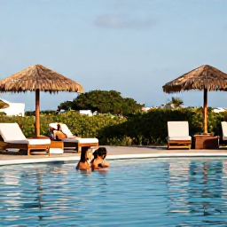 Caribbean Holidays, Cura&ccedil;ao Adults Only, Couple relaxing beside a quiet adults-only resort pool in Cura&ccedil;ao in warm June sunshine