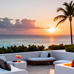 Caribbean Holidays, Cura&ccedil;ao Adults Only, Elegant adults-only resort terrace with cocktails and sunset views over the Caribbean Sea in Cura&ccedil;ao
