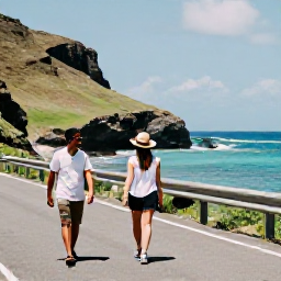 Caribbean Holidays, Cura&ccedil;ao Adults Only, Happy couple enjoying a scenic coastal road and rugged landscape in Cura&ccedil;ao during a sunny June day