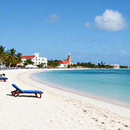 Caribbean Holidays, Cura&ccedil;ao Adults Only July, Quiet white-sand beach near Willemstad, Cura&ccedil;ao, with calm blue water, sun loungers and palm trees in July