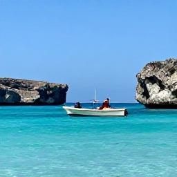 Caribbean Holidays, Cura&ccedil;ao Adventure, A sunny coastal adventure scene in Cura&ccedil;ao with turquoise water, rocky cliffs and a small snorkelling boat