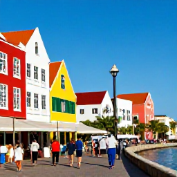 Caribbean Holidays, Cura&ccedil;ao Adventure, Colourful Willemstad waterfront with historic Dutch Caribbean buildings, bright sunlight and people exploring the streets