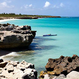 Caribbean Holidays, Cura&ccedil;ao Adventure Holidays, A sunny Cura&ccedil;ao coastline in July with turquoise water, rugged rocks and a small kayak near shore