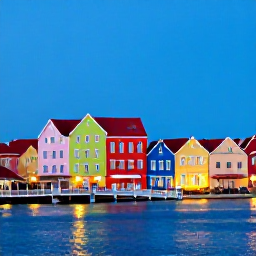 Caribbean Holidays, Cura&ccedil;ao Adventure Holidays, Colourful Willemstad waterfront in Cura&ccedil;ao with pastel buildings, a floating bridge and evening light