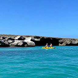 Caribbean Holidays, Cura&ccedil;ao Adventure Holidays, Kayakers paddling through calm turquoise water beside Cura&ccedil;ao's rocky coastline, with hidden coves and low cliffs under a clear blue sky