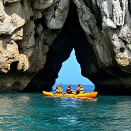 Caribbean Holidays, Cura&ccedil;ao Adventure Holidays, Kayakers paddling through calm turquoise water beside Cura&ccedil;ao&rsquo;s sea caves and limestone coast