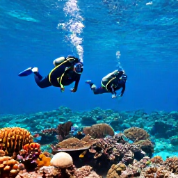 Caribbean Holidays, Cura&ccedil;ao Adventure Holidays, Scuba divers and snorkellers swimming above a vibrant coral reef in clear blue water near Cura&ccedil;ao, with tropical fish and sunlight filtering below the surface