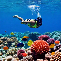 Caribbean Holidays, Cura&ccedil;ao Adventure Holidays, Snorkeller swimming above a colourful coral reef with tropical fish in clear Cura&ccedil;ao water