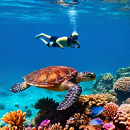 Caribbean Holidays, Cura&ccedil;ao Adventure Holidays, Snorkellers swimming above a vibrant coral reef in clear Cura&ccedil;ao water, with sea turtles and colourful tropical fish