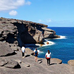 Caribbean Holidays, Cura&ccedil;ao Adventure Holidays, Travellers hiking along Cura&ccedil;ao's dramatic north coast near rocky cliffs and blue Caribbean water