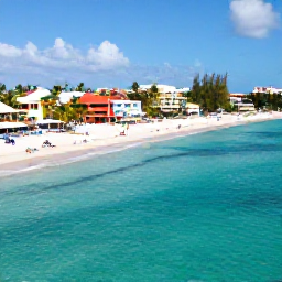 Caribbean Holidays, Cura&ccedil;ao All Inclusive, Aerial view of a turquoise Cura&ccedil;ao bay with a white sandy beach, colourful buildings and palm trees under a sunny Caribbean sky