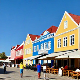 Caribbean Holidays, Curacao All Inclusive, Colourful colonial buildings and waterfront caf&eacute;s in Willemstad, Cura&ccedil;ao, under sunny blue skies with visitors exploring the streets