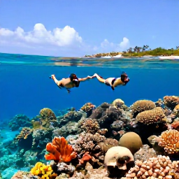 Caribbean Holidays, Cura&ccedil;ao All Inclusive, Travellers snorkelling above a colourful coral reef in clear blue water beside the Cura&ccedil;ao coast