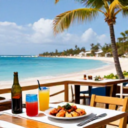 Caribbean Holidays, Curacao Beach Holidays, A relaxed beach caf&eacute; beside a Cura&ccedil;ao cove, serving fresh seafood and colourful drinks beneath palm trees
