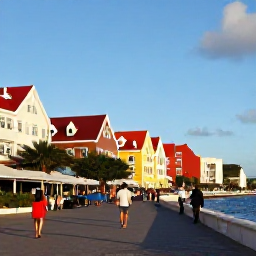 Caribbean Holidays, Cura&ccedil;ao Beach Holidays, A relaxed June afternoon in Willemstad, Cura&ccedil;ao, showing colourful Dutch Caribbean buildings, a waterfront promenade and visitors exploring on foot