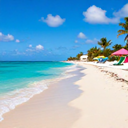 Caribbean Holidays, Cura&ccedil;ao Beach Holidays, A wide Caribbean beach on Cura&ccedil;ao with clear turquoise water, bright sand, sun loungers and colourful tropical surroundings