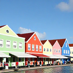 Caribbean Holidays, Curacao Beach Holidays, Colourful historic Willemstad waterfront in Curacao with pastel buildings, blue sky and people exploring the streets
