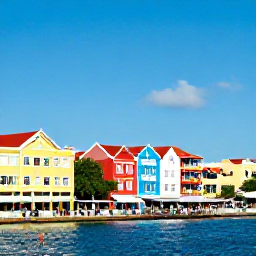 Caribbean Holidays, Cura&ccedil;ao Beach Holidays, Colourful Willemstad waterfront with pastel buildings, blue sky and visitors exploring Cura&ccedil;ao in July