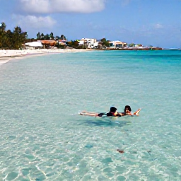 Caribbean Holidays, Curacao Beach Holidays, Travellers swimming and snorkelling in transparent Caribbean water beside a sheltered Cura&ccedil;ao cove, with colourful fish visible below