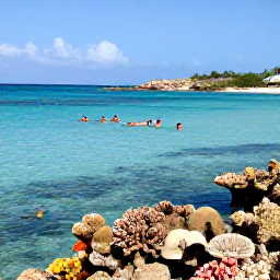 Caribbean Holidays, Curacao Beach Holidays, Visitors swimming and snorkelling above a colourful coral reef in a sheltered Cura&ccedil;ao bay, with tropical fish visible in the clear water
