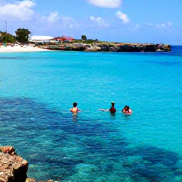 Caribbean Holidays, Cura&ccedil;ao Beach Holidays, Visitors swimming and snorkelling in transparent blue water beside a sheltered Cura&ccedil;ao cove, with colourful fish visible beneath the surface