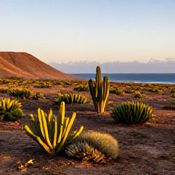 Caribbean Holidays, Curacao Birdwatching, Colourful Cura&ccedil;ao landscape at sunrise with cactus scrub, dry hills and Caribbean sea, suitable for a birdwatching holiday