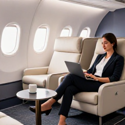 Caribbean Holidays, Curacao Business Class, A business class passenger relaxing in a stylish airport lounge before flying to Curacao