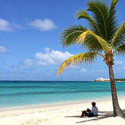 Caribbean Holidays, Curacao Business Class, A sunny Cura&ccedil;ao beach with clear turquoise water, white sand and a traveller relaxing beneath a palm tree