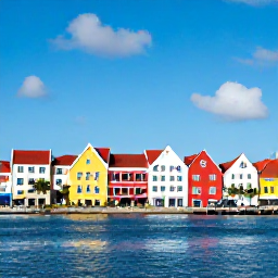 Caribbean Holidays, Cura&ccedil;ao Business Class, Bright Willemstad waterfront in Cura&ccedil;ao with colourful Dutch colonial buildings, blue sky and palm trees