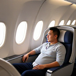 Caribbean Holidays, Cura&ccedil;ao Business Class, Business class passenger relaxing in a comfortable aircraft cabin on a flight to Cura&ccedil;ao