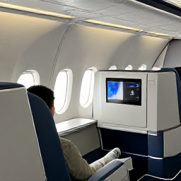 Caribbean Holidays, Cura&ccedil;ao Business Class, Business class passenger relaxing in a comfortable aircraft seat on a flight to Cura&ccedil;ao, with elegant cabin details and soft natural light