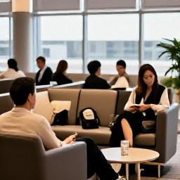 Caribbean Holidays, Cura&ccedil;ao Business Class, Business class passengers relaxing in a comfortable airport lounge before a flight to Cura&ccedil;ao
