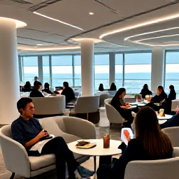 Caribbean Holidays, Curacao Business Class, Business class passengers relaxing in a modern airport lounge before flying to Cura&ccedil;ao
