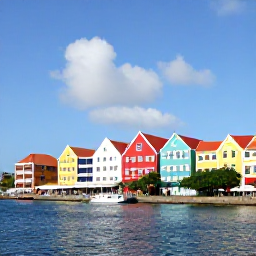 Caribbean Holidays, Curacao Business Class, Colourful Dutch colonial buildings along the Handelskade waterfront in Willemstad, Cura&ccedil;ao, on a bright day