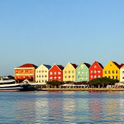 Caribbean Holidays, Cura&ccedil;ao Business Class, Colourful waterfront buildings and calm sea in Willemstad, Cura&ccedil;ao, photographed in warm January sunshine