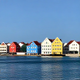 Caribbean Holidays, Cura&ccedil;ao Business Class, Colourful waterfront buildings beside the calm blue sea in Willemstad, Cura&ccedil;ao, bright daytime travel photograph