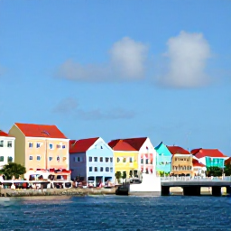 Caribbean Holidays, Cura&ccedil;ao Business Class, Colourful Willemstad waterfront in Cura&ccedil;ao in June, showing pastel colonial buildings, the floating Queen Emma Bridge and calm blue water